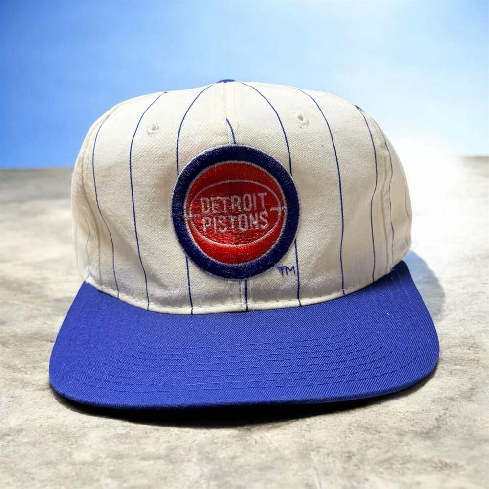 Vintage 1990's Detroit Pistons Starter Brand Pinstripe Snapback Cap Hat